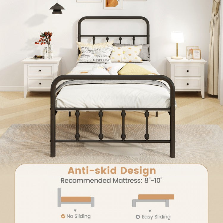 Victorian Style Metal Bed Frame with Headboard and 12.5" Underbed Storage – Twin Size