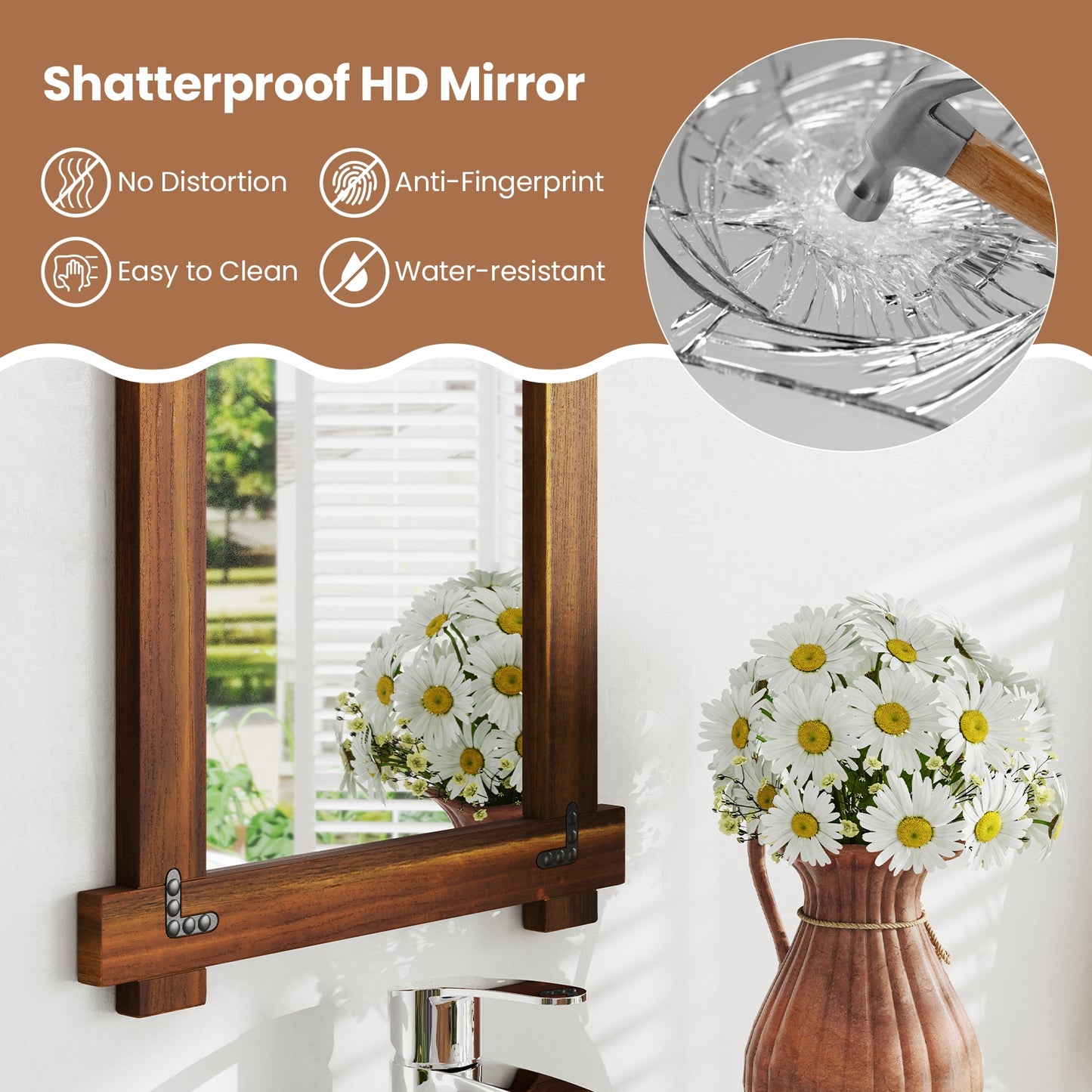 40" x 28.5" Rustic Wood Framed Mirror with Acacia Wood and Vintage Rivet Detailing in Brown