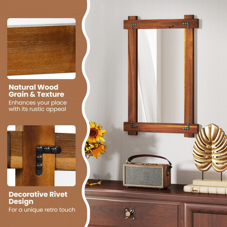 30" x 20" Rustic Wood Framed Mirror with Acacia Wood and Vintage Rivet Detailing in Brown