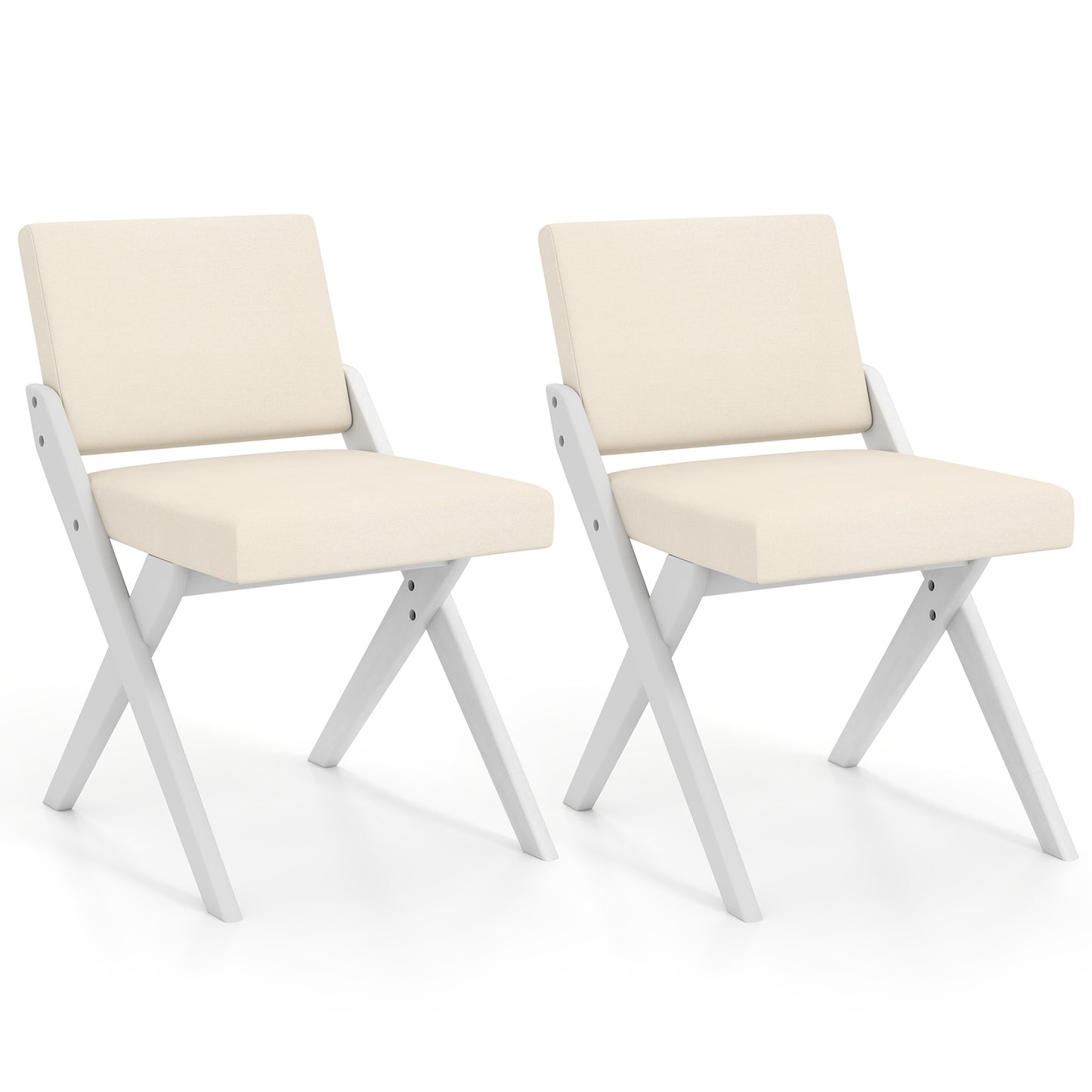 Set of 2 Wooden Dining Chairs with Padded Cushions and Rubber Wood Frame