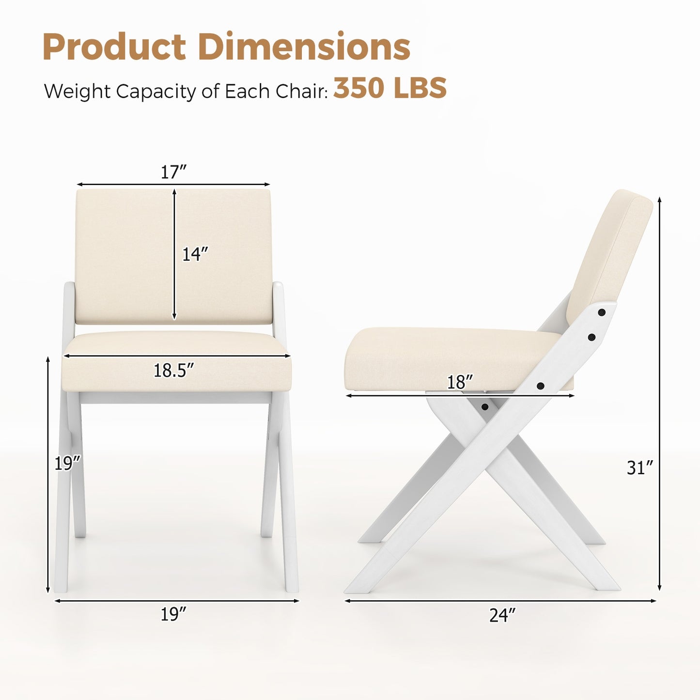 Set of 2 Wooden Dining Chairs with Padded Cushions and Rubber Wood Frame