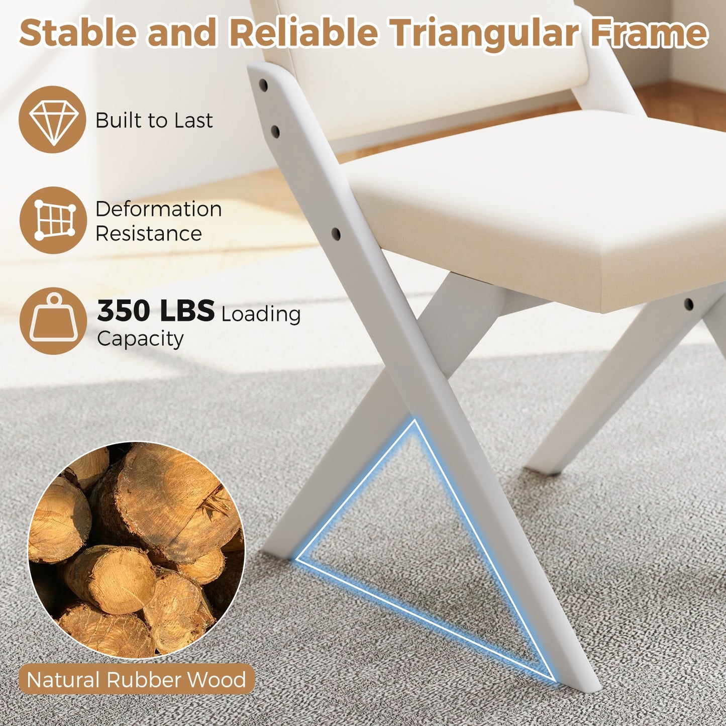 Set of 2 Wooden Dining Chairs with Padded Cushions and Rubber Wood Frame