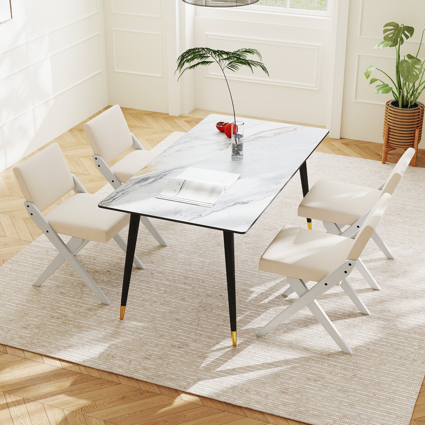 Set of 2 Wooden Dining Chairs with Padded Cushions and Rubber Wood Frame
