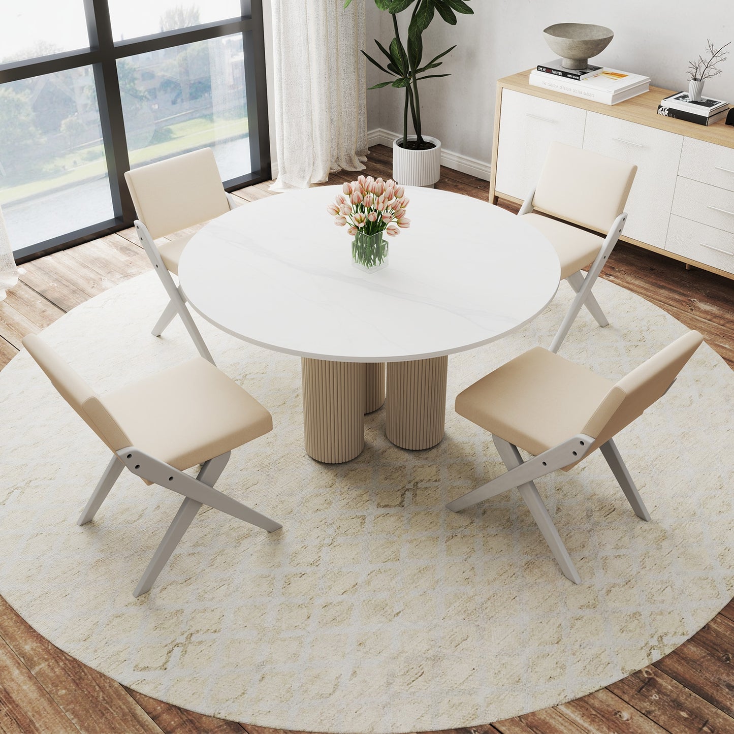 Set of 2 Wooden Dining Chairs with Padded Cushions and Rubber Wood Frame