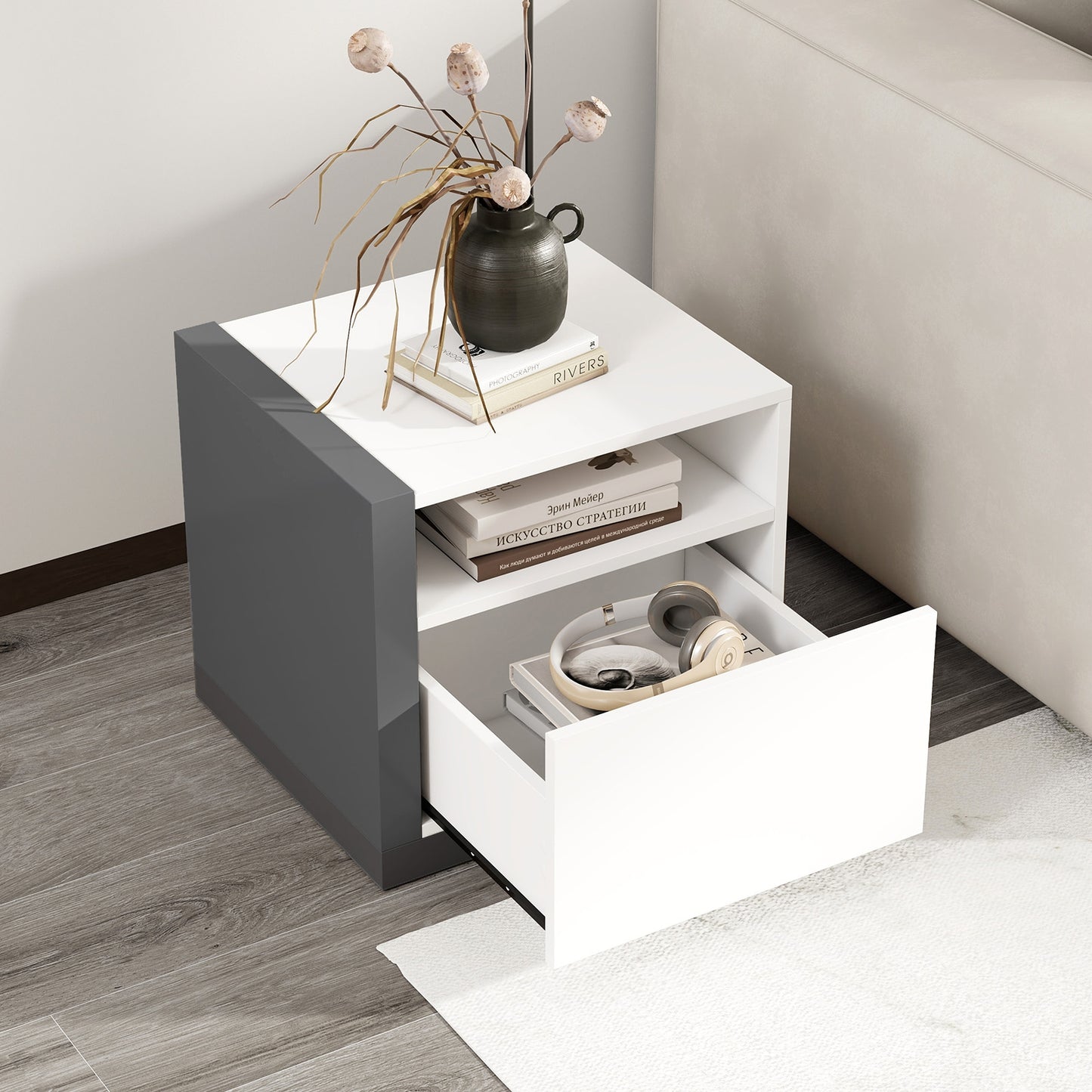 Stylish Modern Nightstand with Drawer for Bedroom Organization