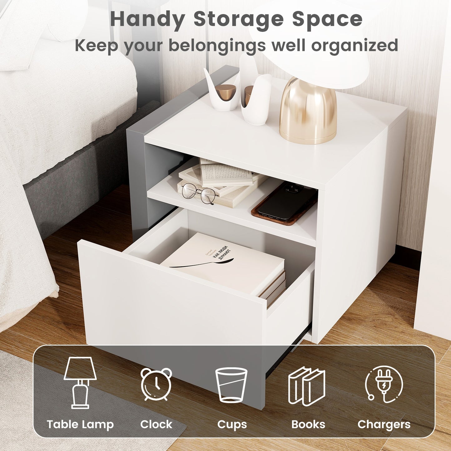 Stylish Modern Nightstand with Drawer for Bedroom Organization