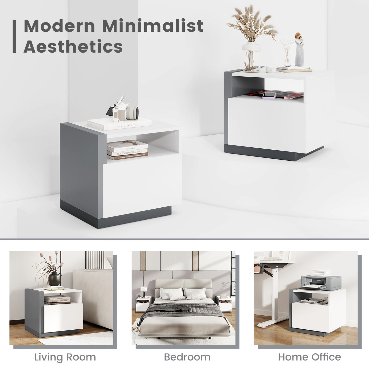 Stylish Modern Nightstand with Drawer for Bedroom Organization