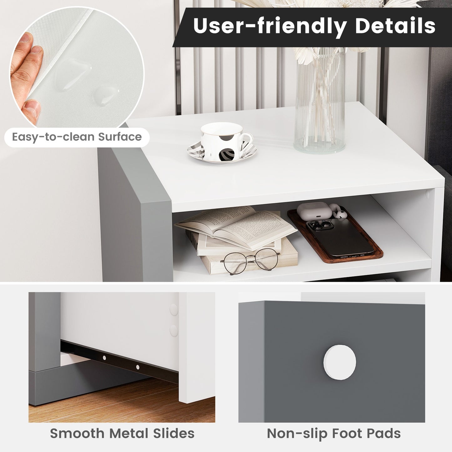 Stylish Modern Nightstand with Drawer for Bedroom Organization
