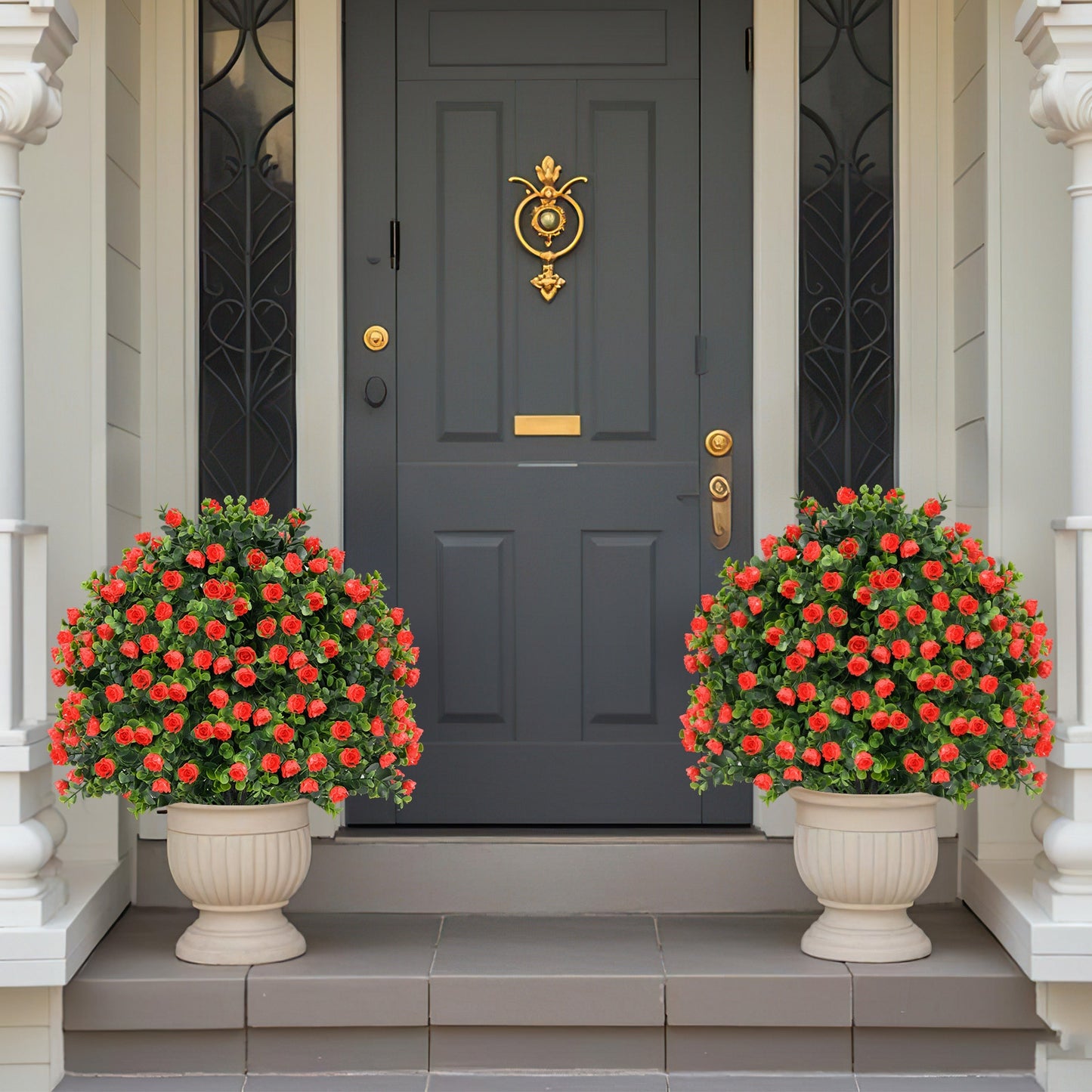 Set of 2 Artificial Rose Topiary Ball Trees with Vibrant Faux Flowers – Perfect for Indoor & Outdoor Decor
