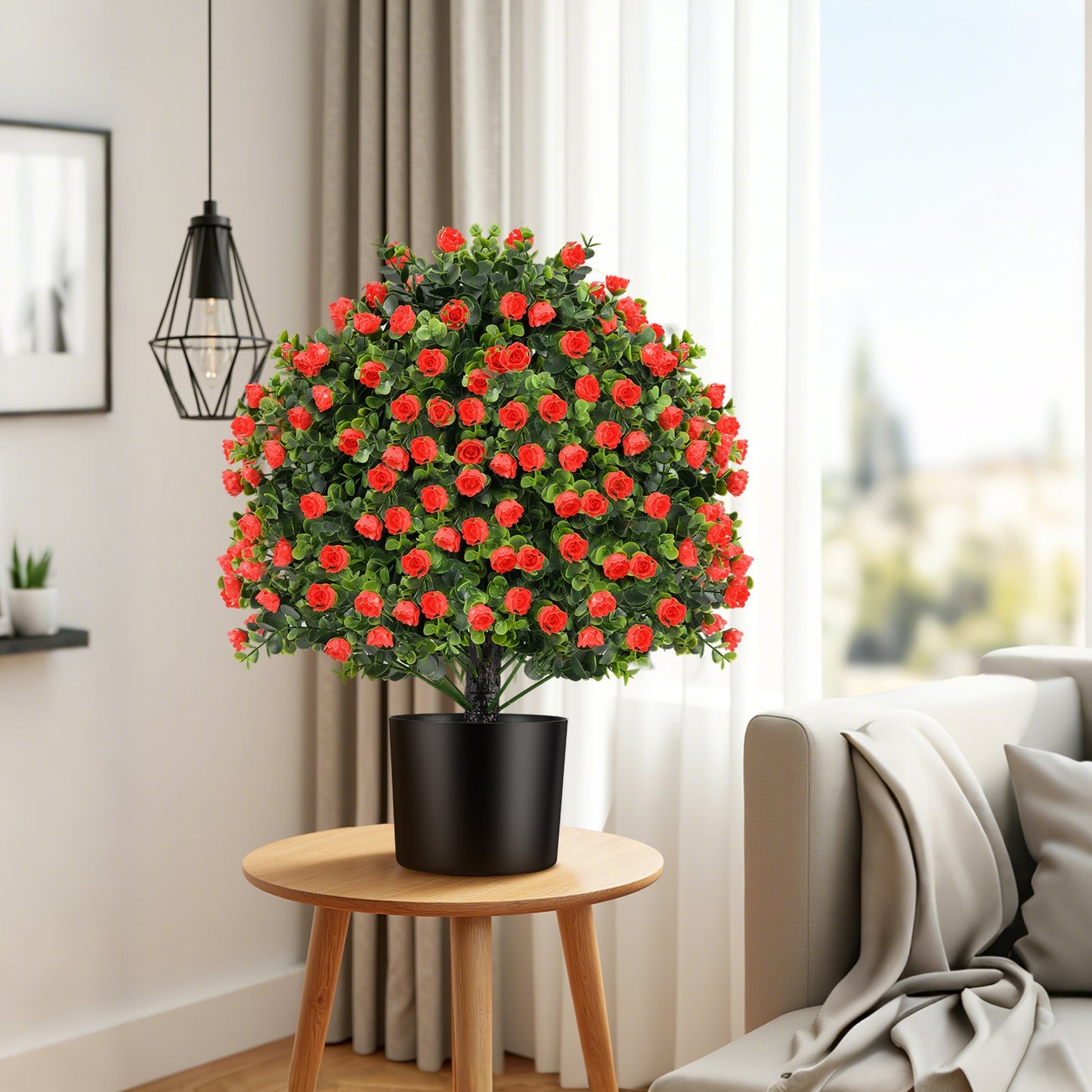 Set of 2 Artificial Rose Topiary Ball Trees with Vibrant Faux Flowers – Perfect for Indoor & Outdoor Decor