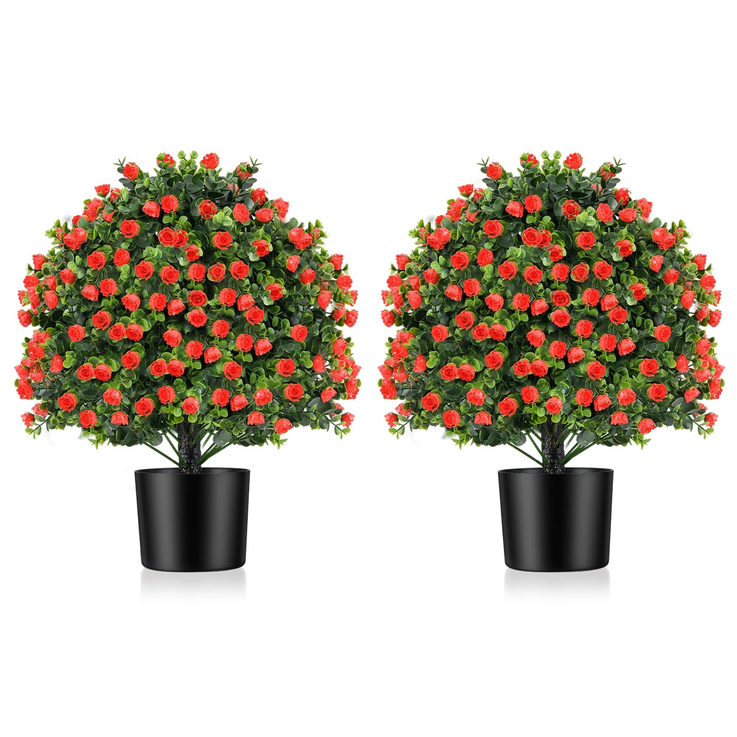 Set of 2 Artificial Rose Topiary Ball Trees with Vibrant Faux Flowers – Perfect for Indoor & Outdoor Decor