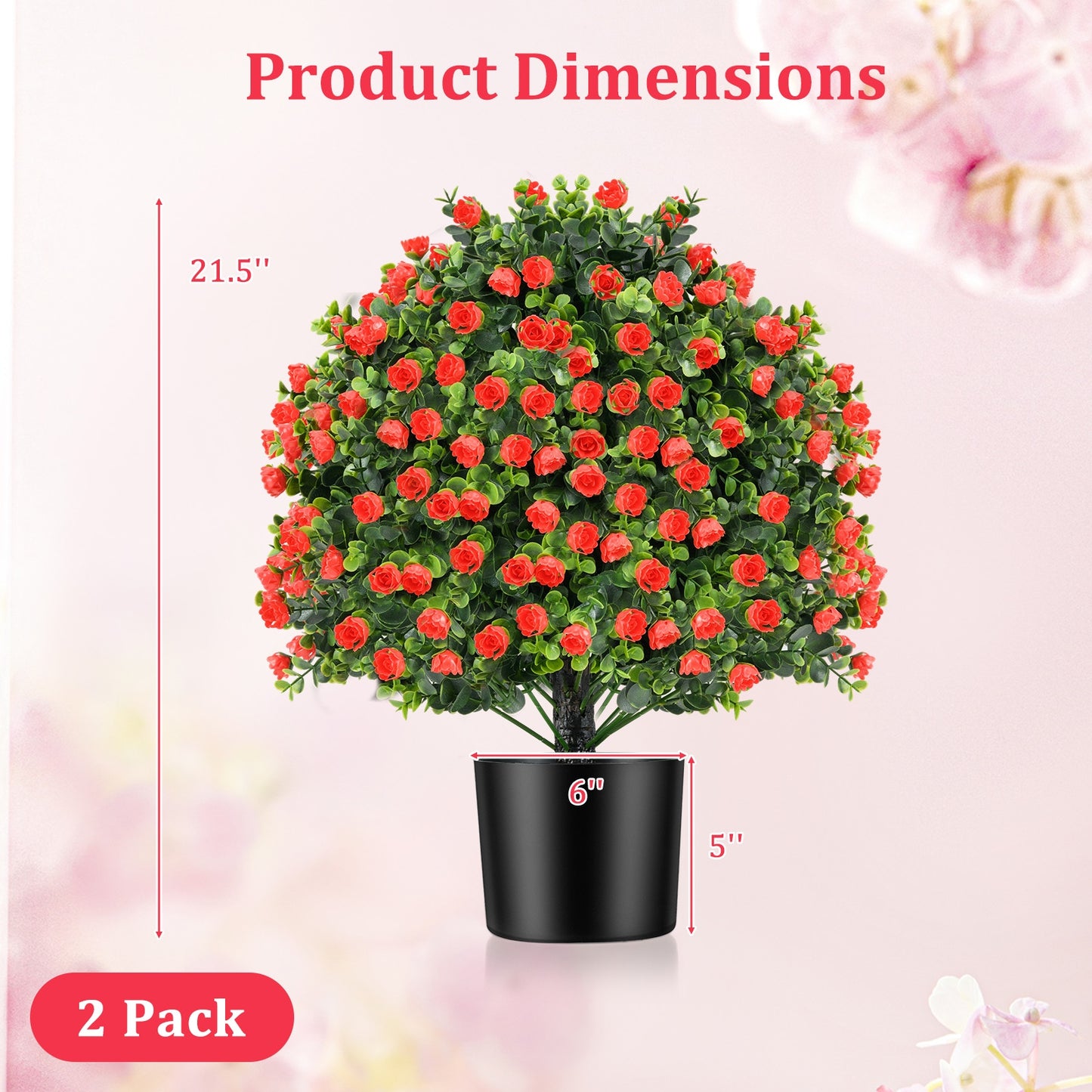 Set of 2 Artificial Rose Topiary Ball Trees with Vibrant Faux Flowers – Perfect for Indoor & Outdoor Decor