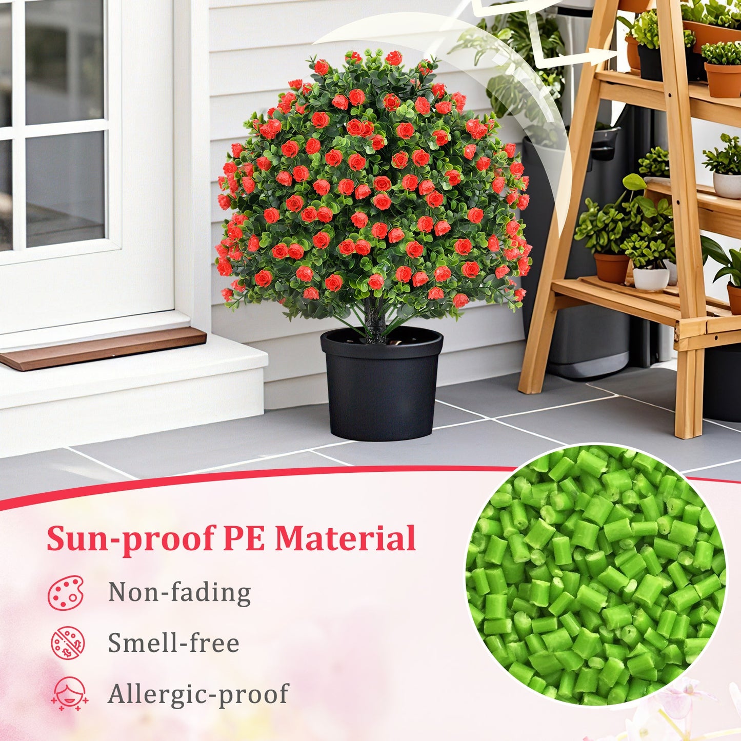 Set of 2 Artificial Rose Topiary Ball Trees with Vibrant Faux Flowers – Perfect for Indoor & Outdoor Decor