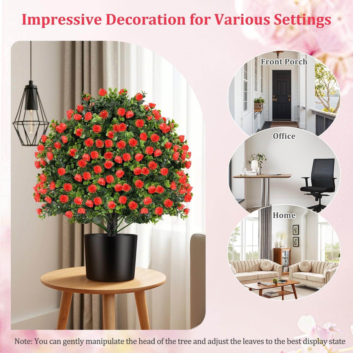 Set of 2 Artificial Rose Topiary Ball Trees with Vibrant Faux Flowers – Perfect for Indoor & Outdoor Decor