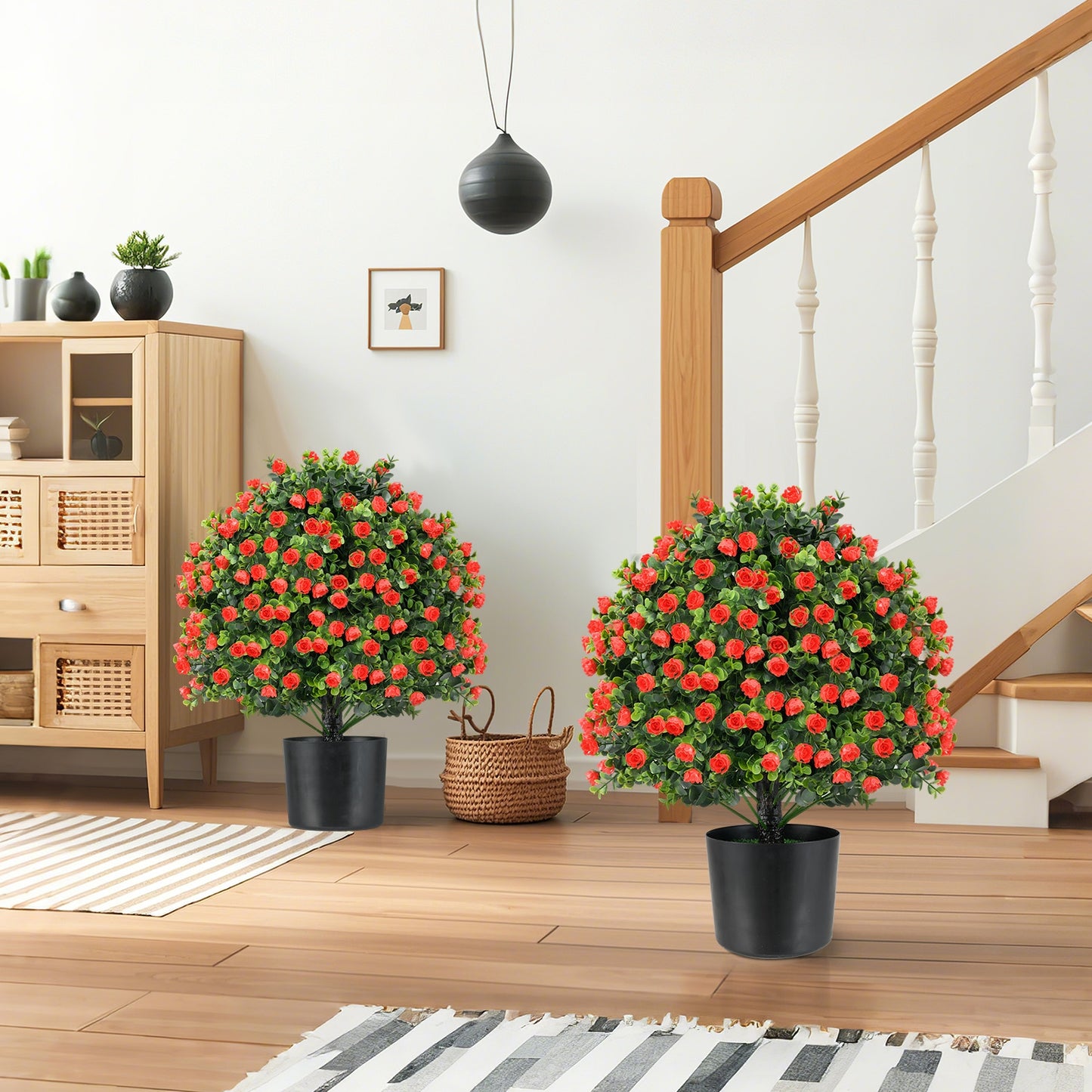 Set of 2 Artificial Rose Topiary Ball Trees with Vibrant Faux Flowers – Perfect for Indoor & Outdoor Decor