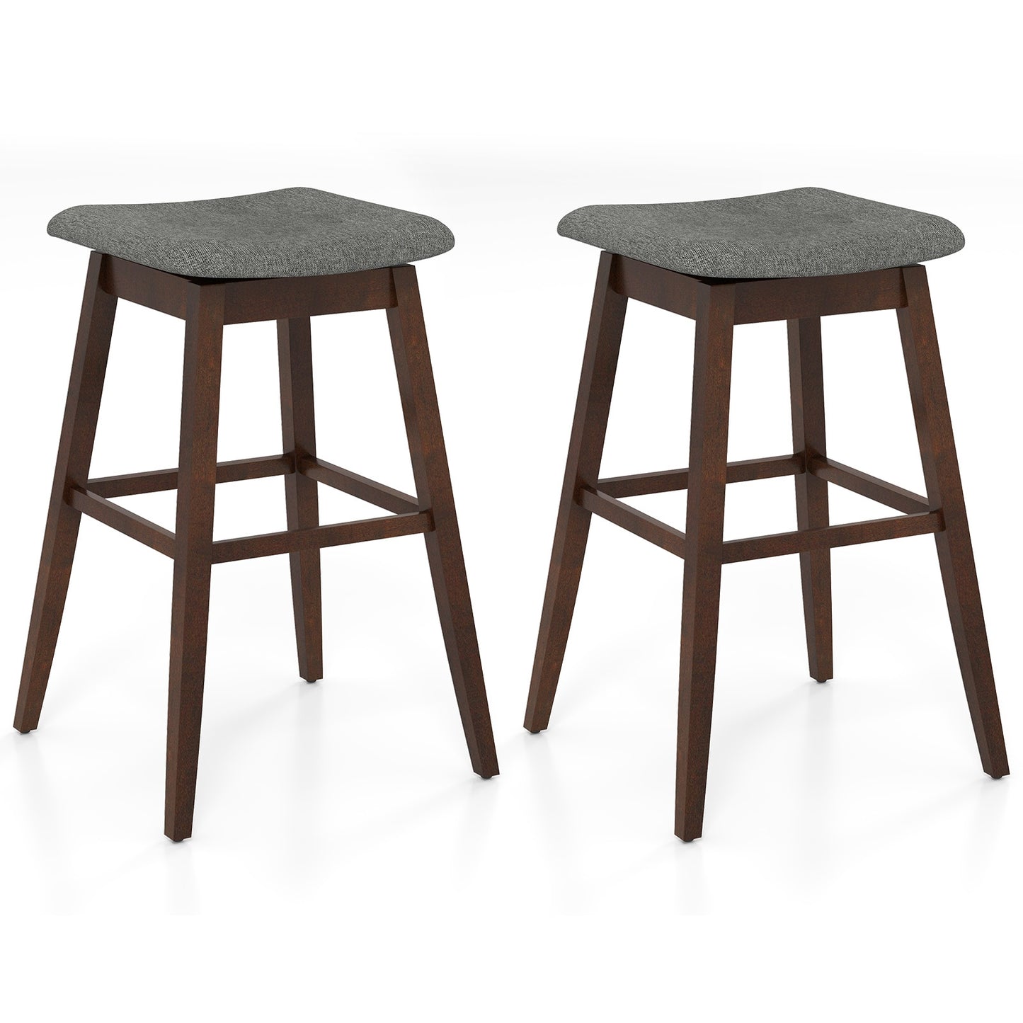 Modern Swivel Bar Stools with Rubber Wood Legs and Built In Footrest Set of 2