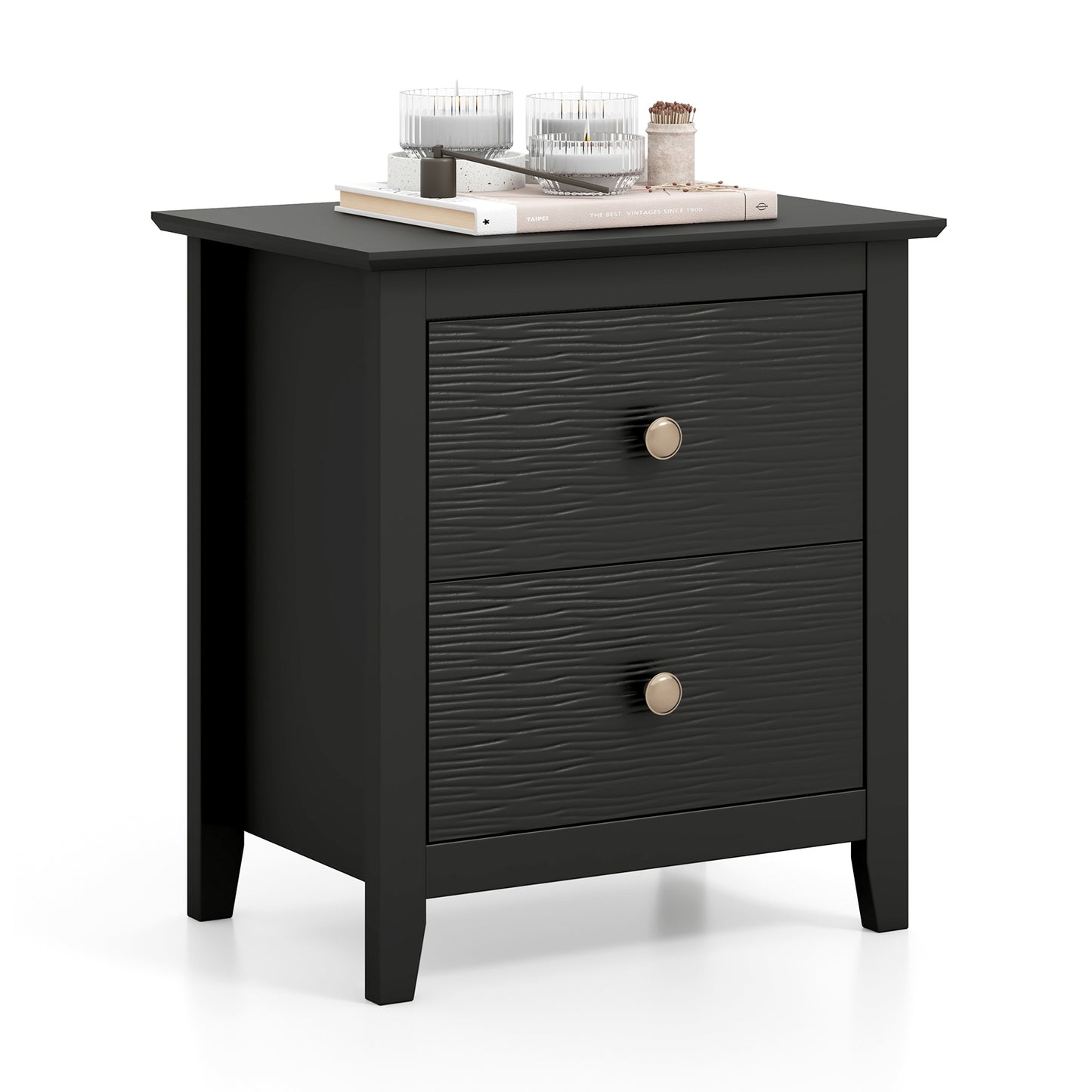 Compact 2 Drawer Nightstand for Small Spaces with Sleek Modern Design in Black