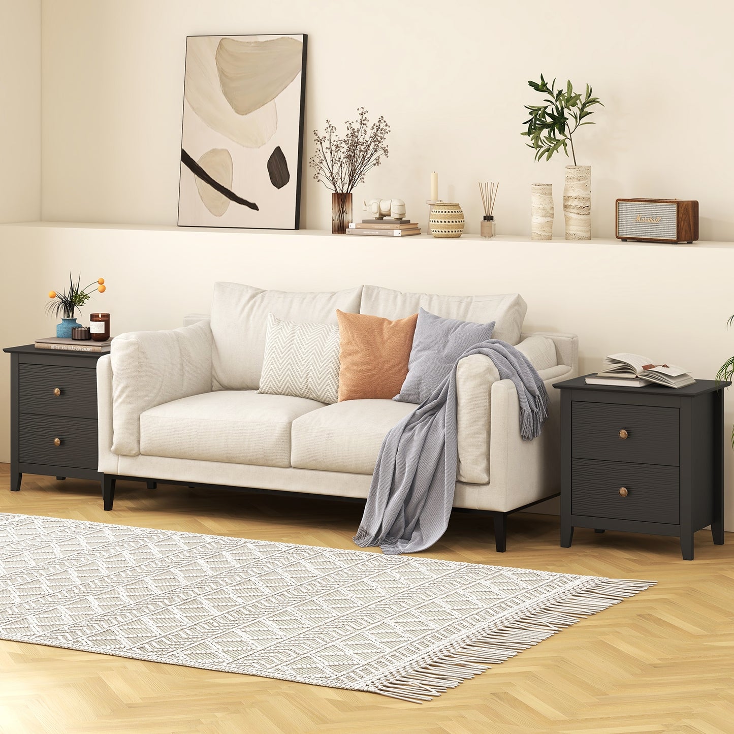 Compact 2 Drawer Nightstand for Small Spaces with Sleek Modern Design in Black