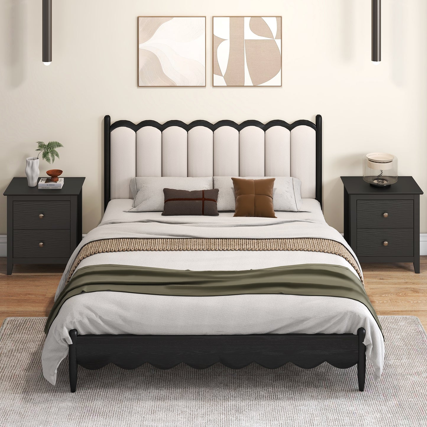 Compact 2 Drawer Nightstand for Small Spaces with Sleek Modern Design in Black