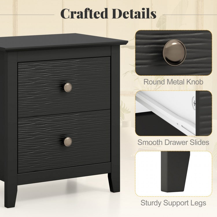 Compact 2 Drawer Nightstand for Small Spaces with Sleek Modern Design in Black
