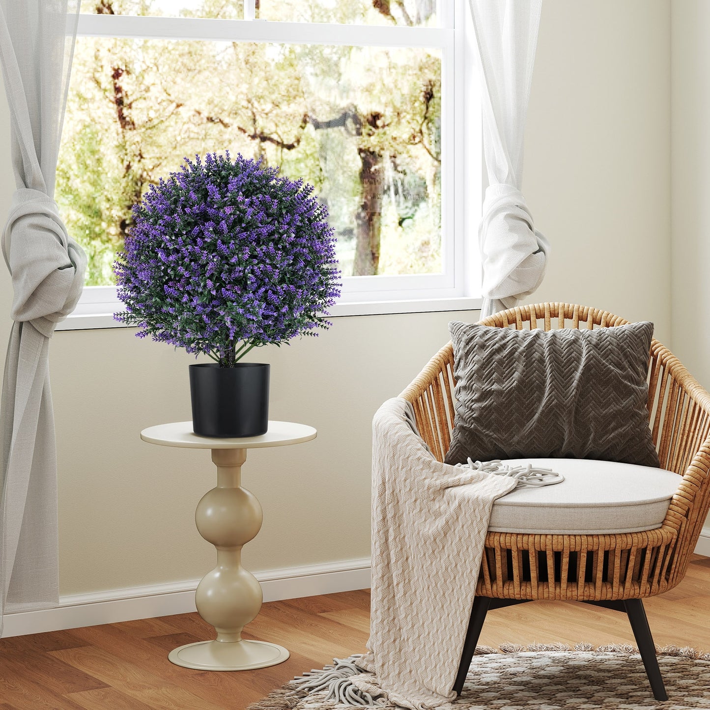 Set of 2 Artificial Lavender Topiary Ball Trees with Faux Flowers
