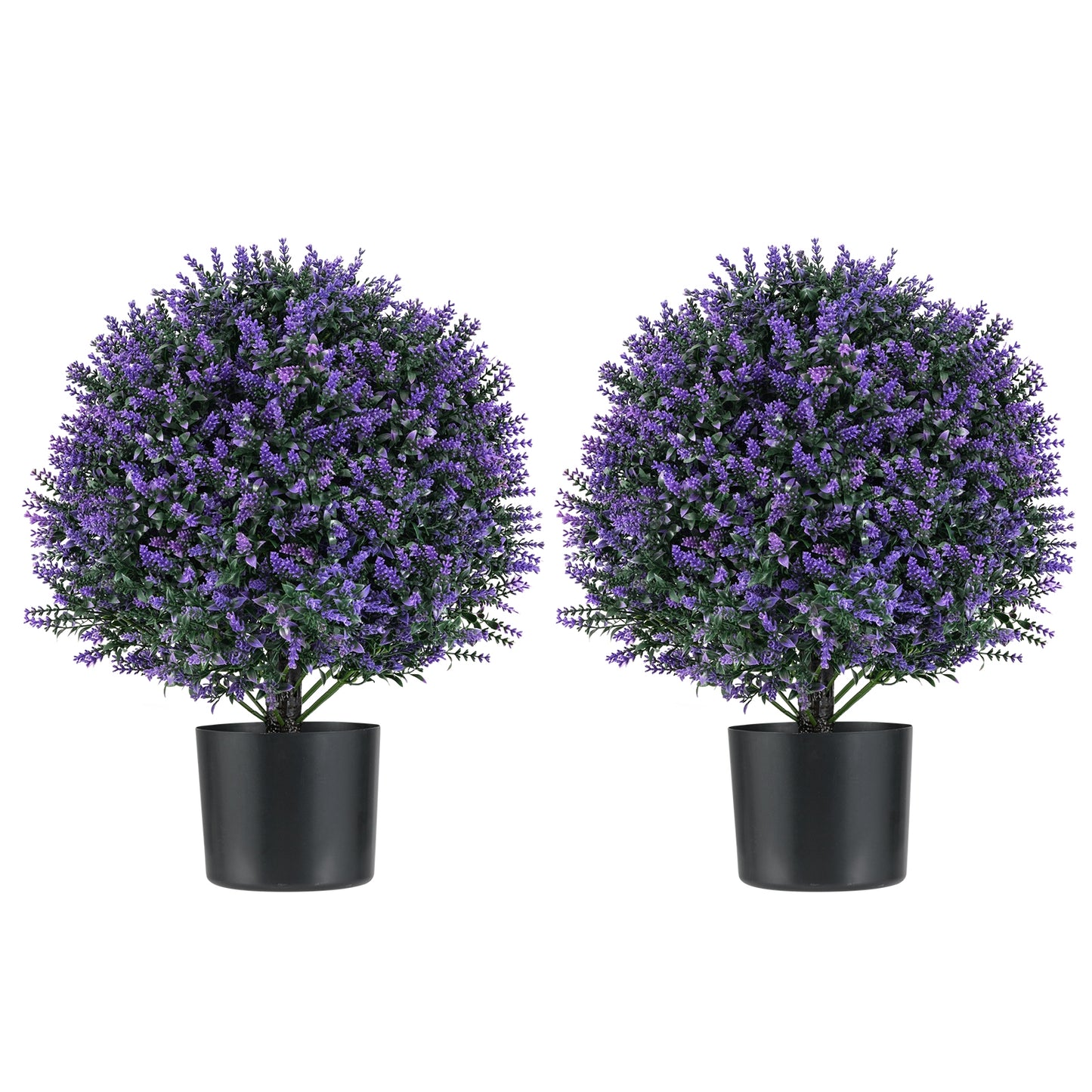 Set of 2 Artificial Lavender Topiary Ball Trees with Faux Flowers