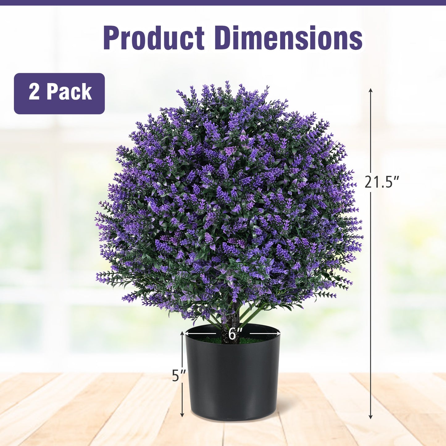 Set of 2 Artificial Lavender Topiary Ball Trees with Faux Flowers