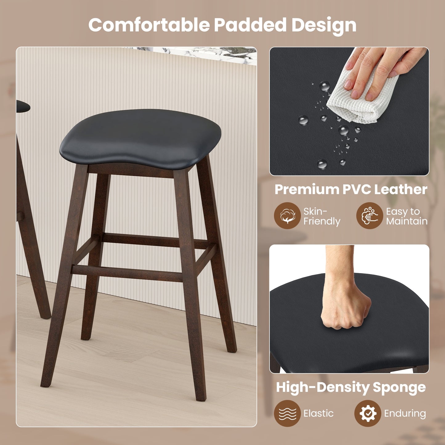 Modern Swivel Bar Stools with Contoured Cushioned Seats and Footrests Set of 2