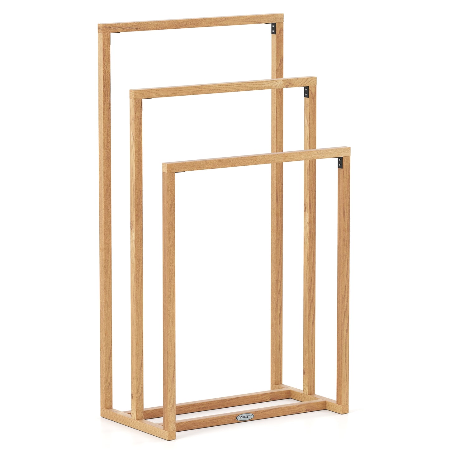 Freestanding Teak Wood Towel Rack with 3 Stepped Bars and Stable Base