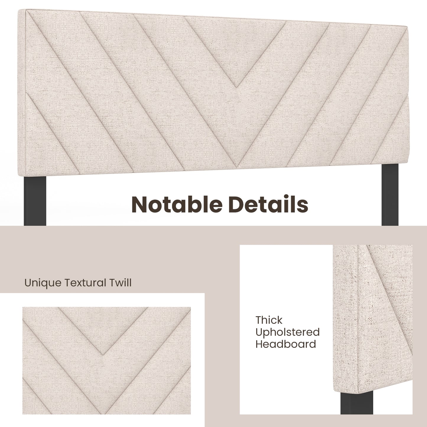 Adjustable Linen Upholstered Headboard for Full & Queen Size Beds - Beige