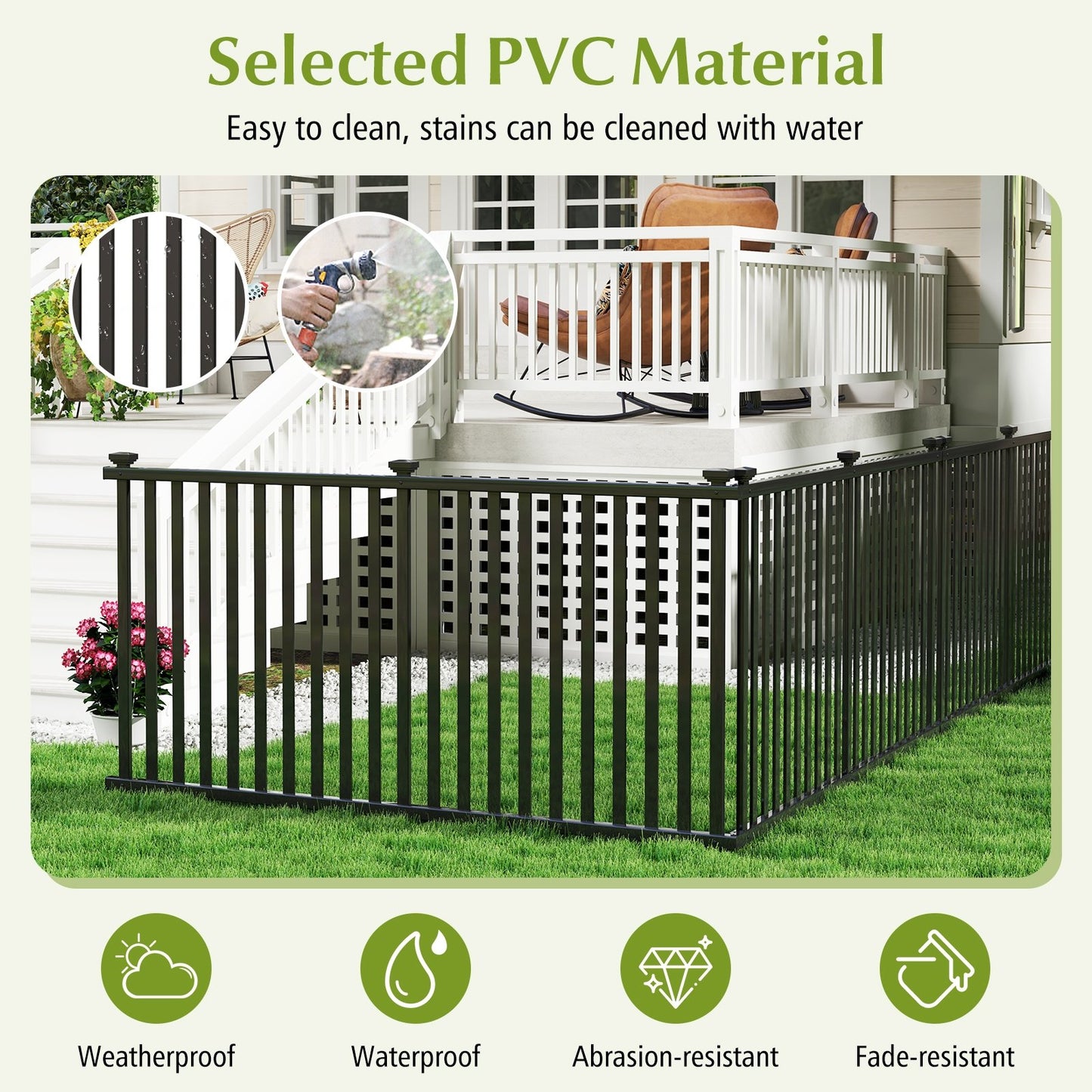 2 Piece 80 x 51 Inch Premium Vinyl Picket Fence Panels for Garden & Outdoor Spaces