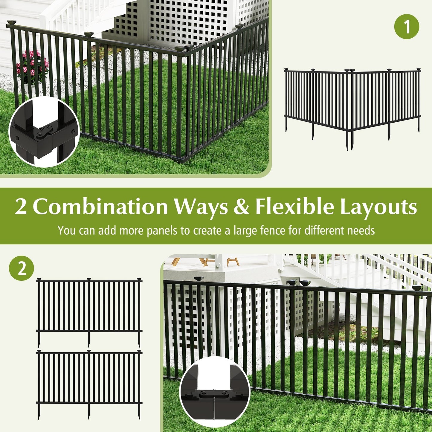 2 Piece 80 x 51 Inch Premium Vinyl Picket Fence Panels for Garden & Outdoor Spaces