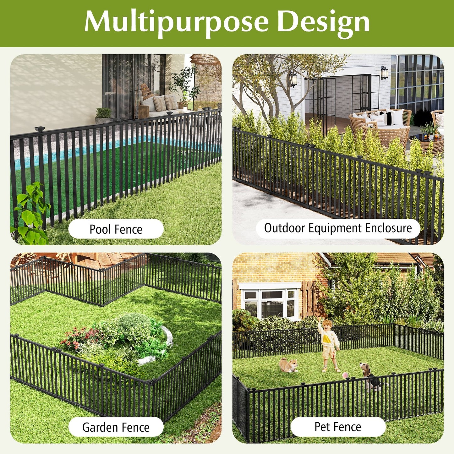 2 Piece 80 x 51 Inch Premium Vinyl Picket Fence Panels for Garden & Outdoor Spaces