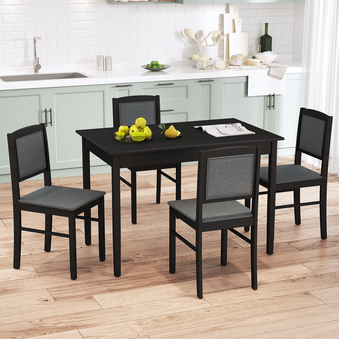 5 Piece Wooden Dining Set with Padded Chairs and Rectangular Table for Small Spaces - Grey