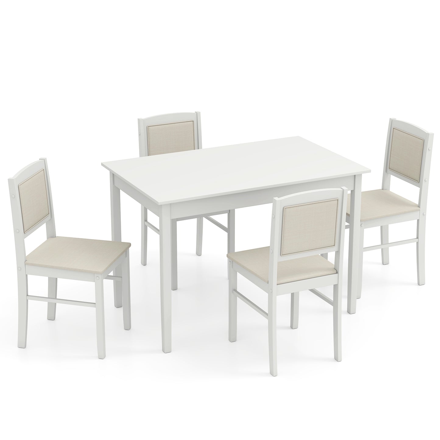 5 Piece Wooden Dining Set with Padded Chairs and Rectangular Table for Small Spaces - Beige
