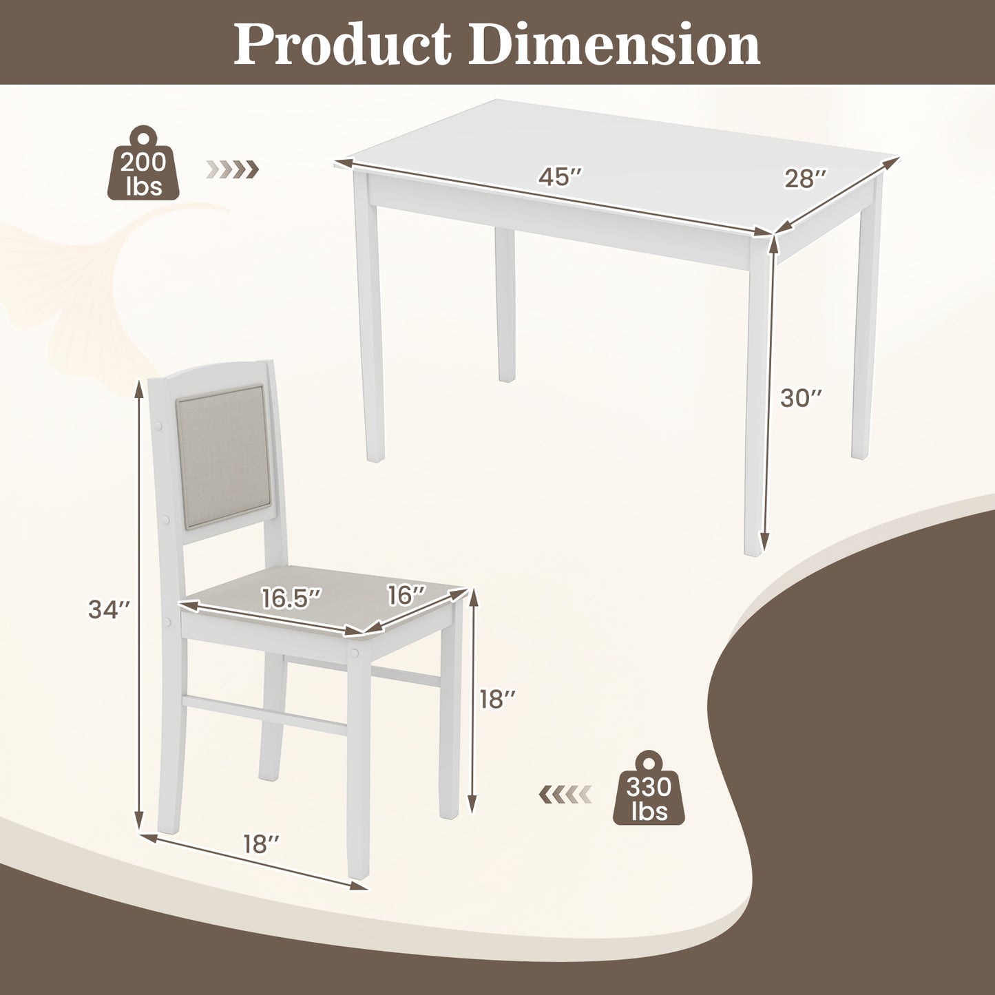 5 Piece Wooden Dining Set with Padded Chairs and Rectangular Table for Small Spaces - Beige