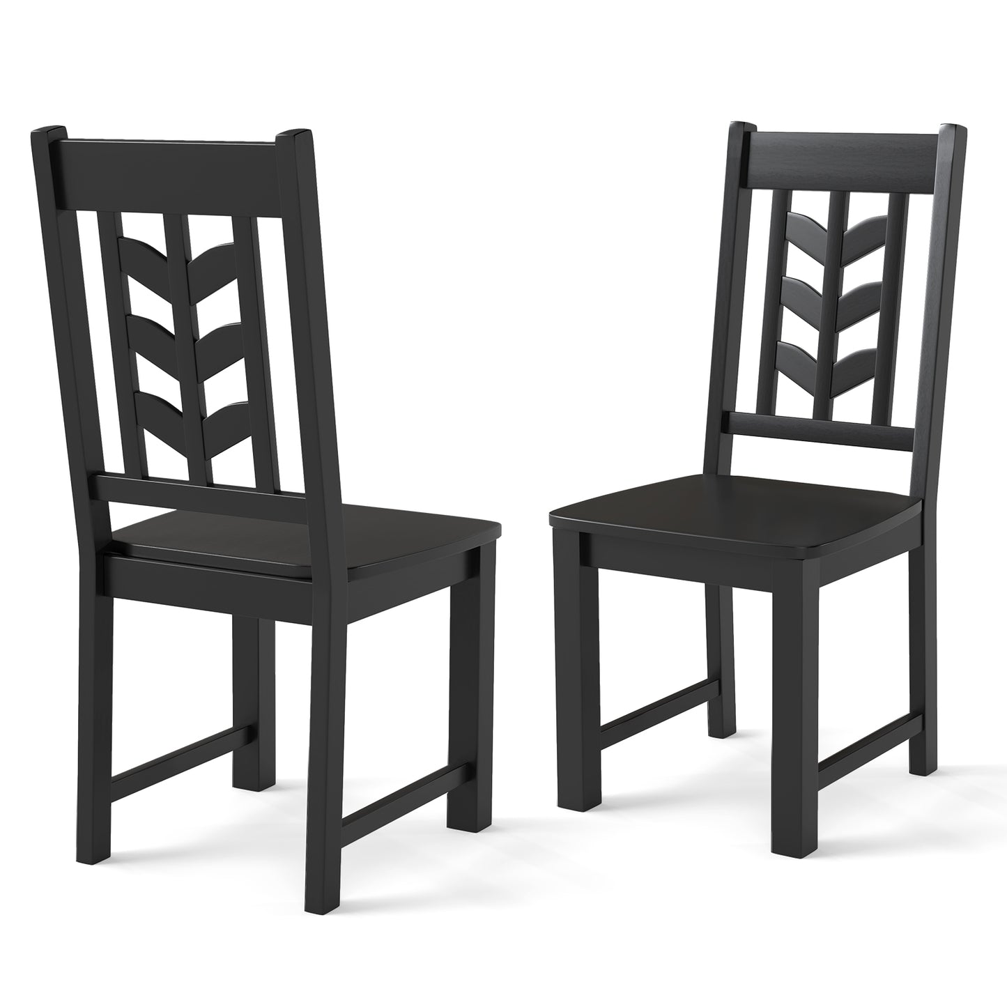 Wooden Dining Chairs with High Backrest and Rubber Wood Frame – Black, Set of 2