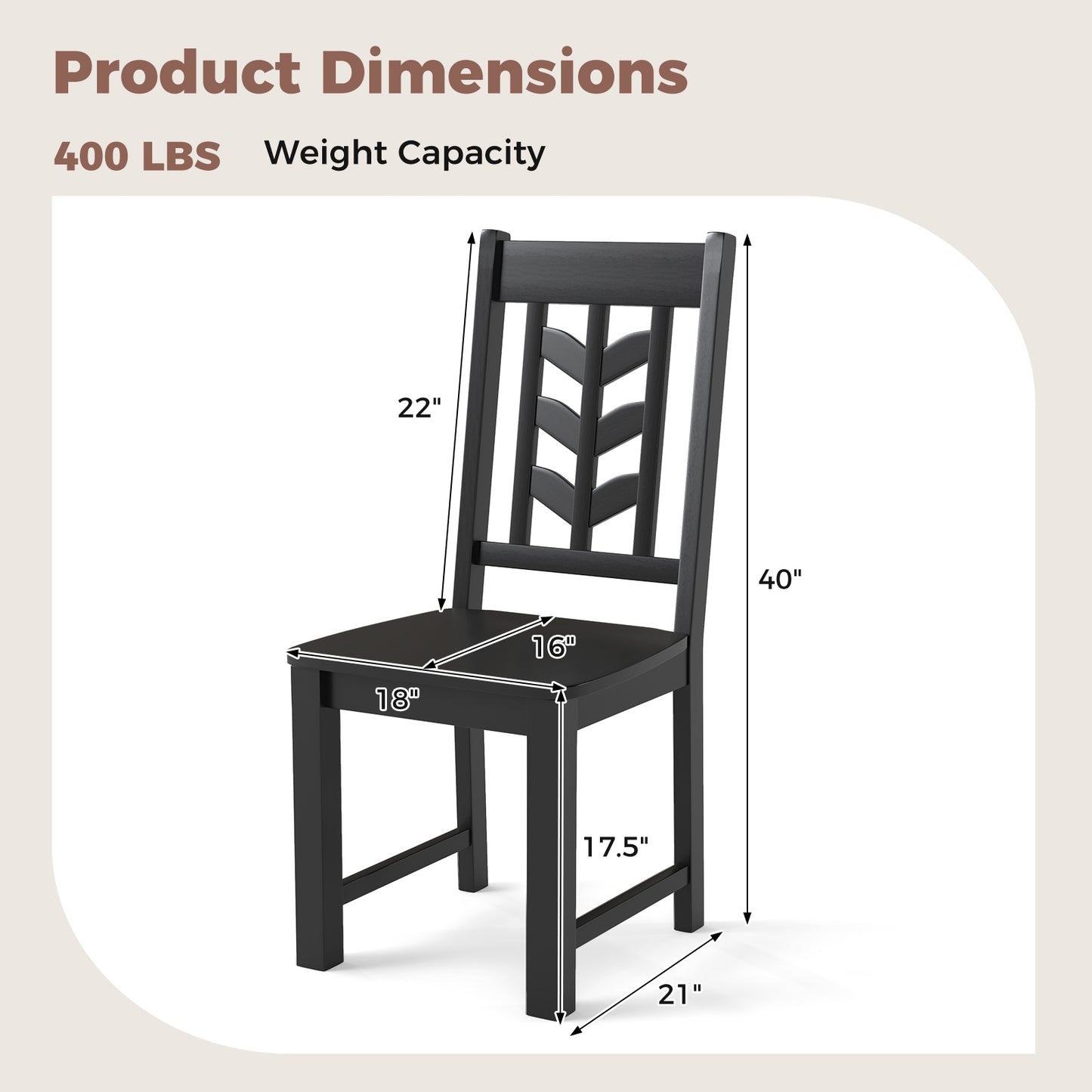 Wooden Dining Chairs with High Backrest and Rubber Wood Frame – Black, Set of 2
