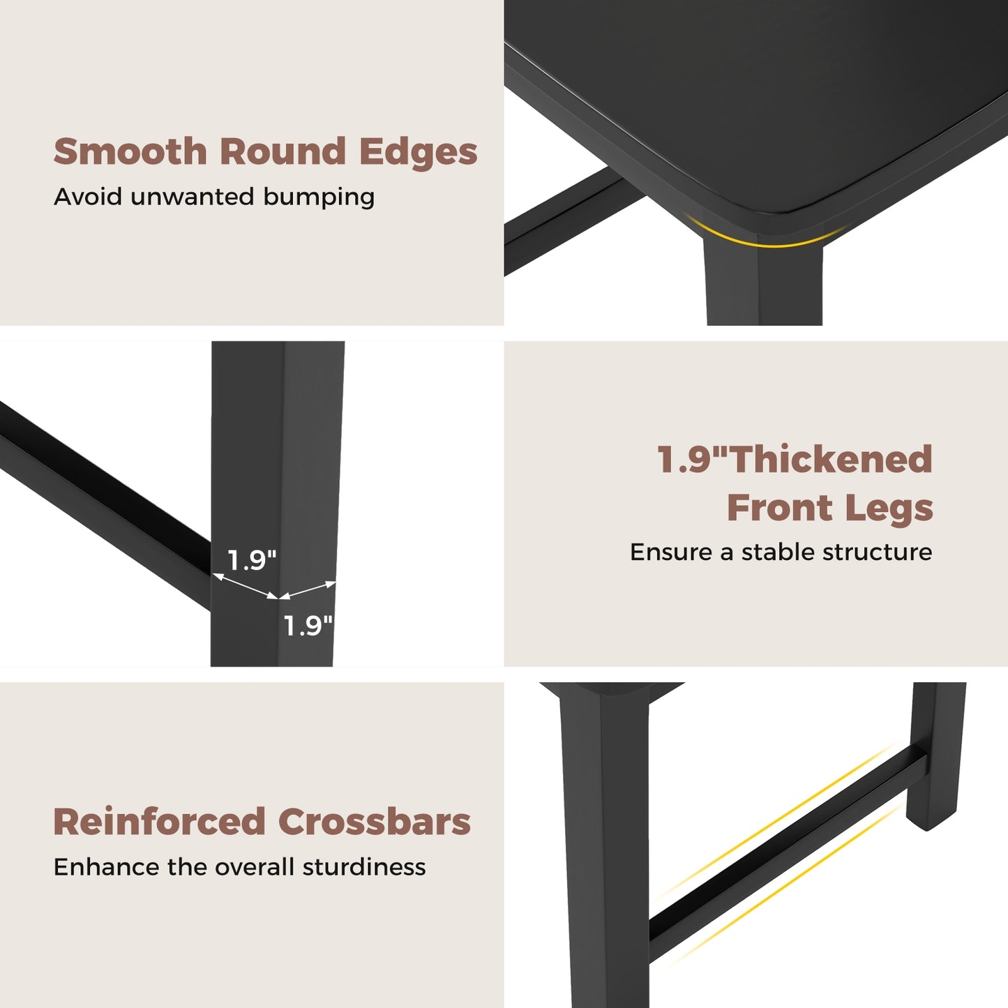Wooden Dining Chairs with High Backrest and Rubber Wood Frame – Black, Set of 2