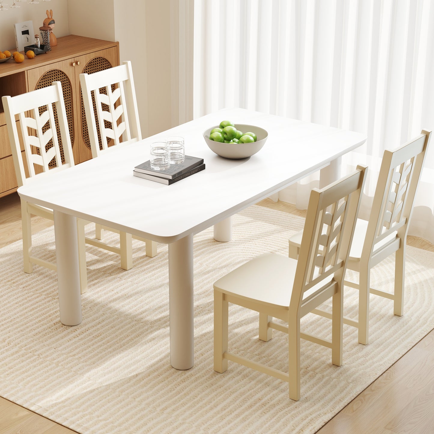 Wooden Dining Chairs with High Backrest and Rubber Wood Frame – White, Set of 2