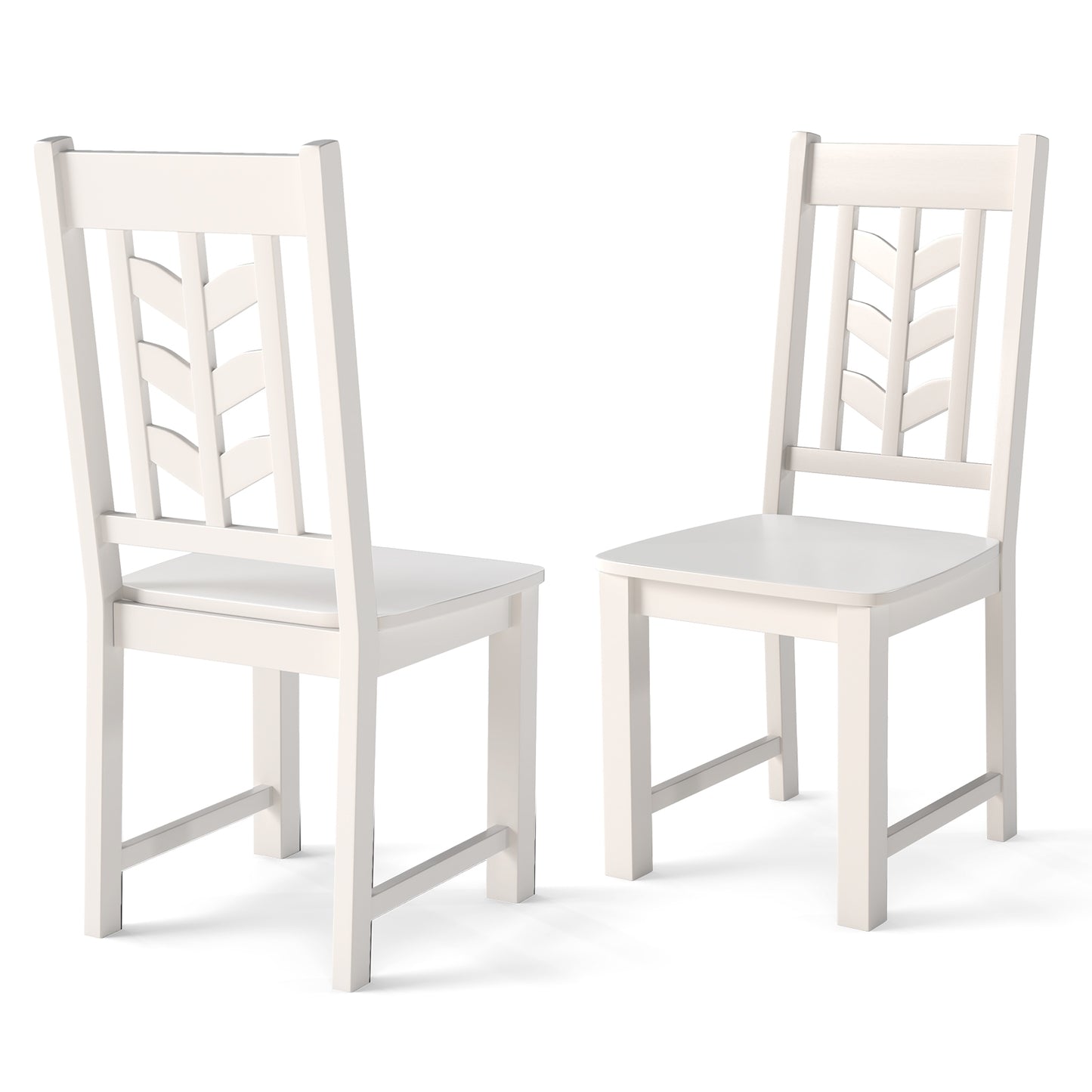 Wooden Dining Chairs with High Backrest and Rubber Wood Frame – White, Set of 2