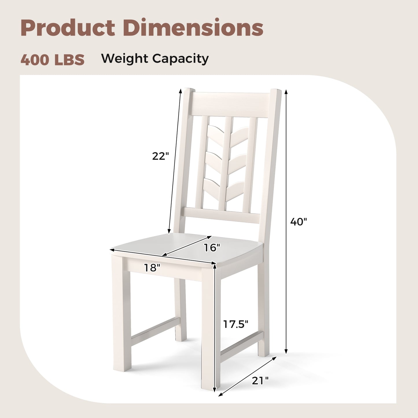 Wooden Dining Chairs with High Backrest and Rubber Wood Frame – White, Set of 2