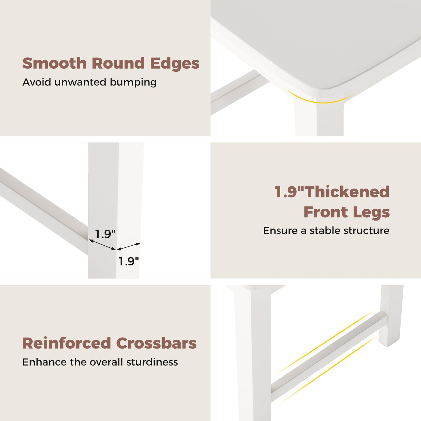 Wooden Dining Chairs with High Backrest and Rubber Wood Frame – White, Set of 2