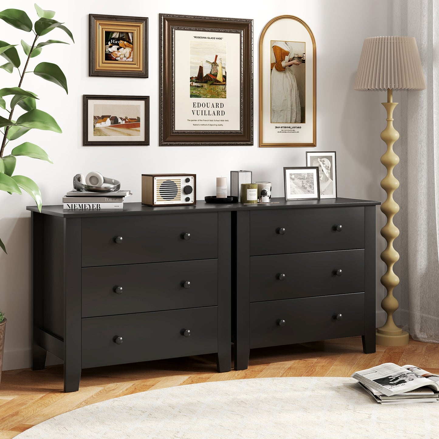 3-Drawer Storage Dresser Chest, Compact Bedside Table with Organizational Drawers – Black Wood Grain