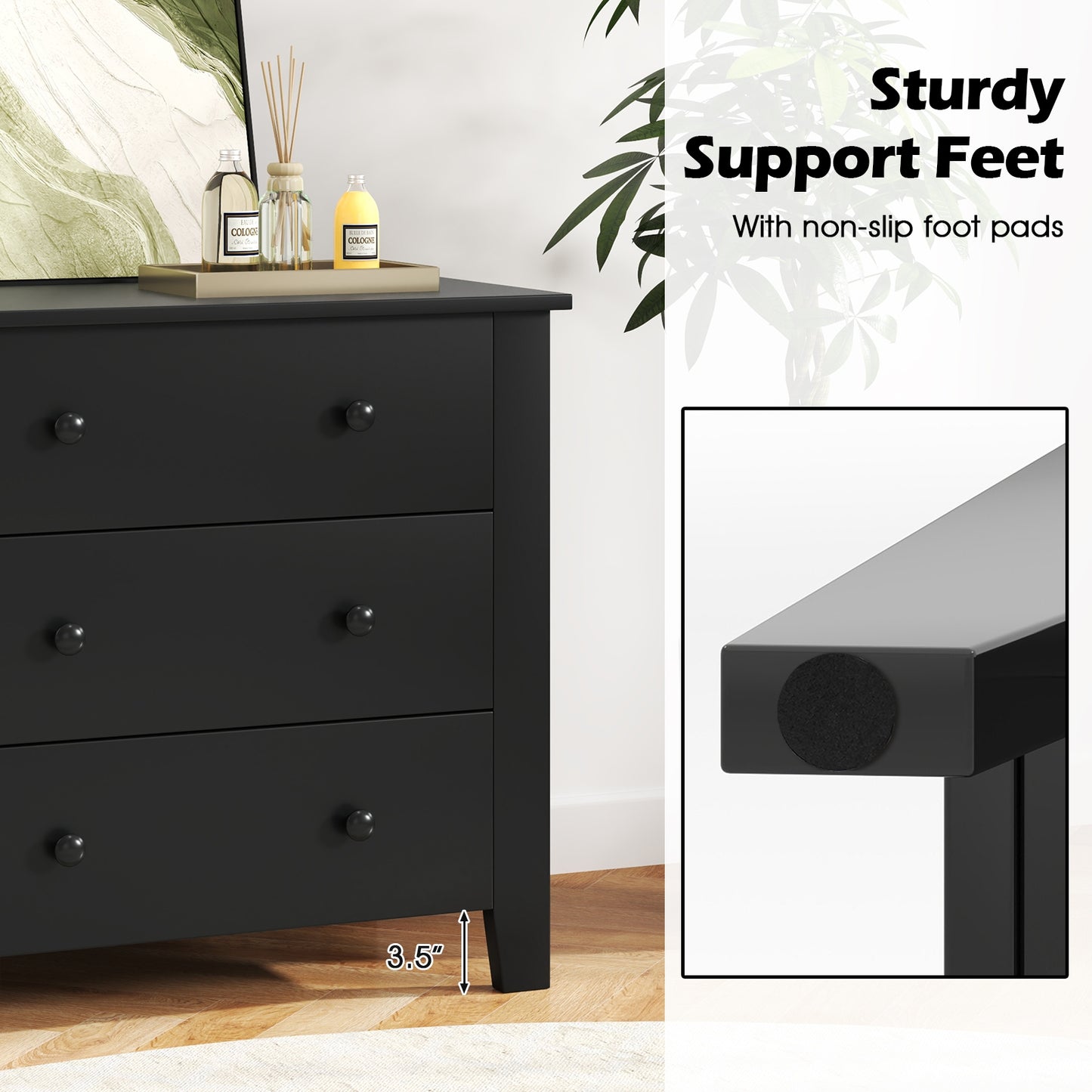 3-Drawer Storage Dresser Chest, Compact Bedside Table with Organizational Drawers – Black Wood Grain