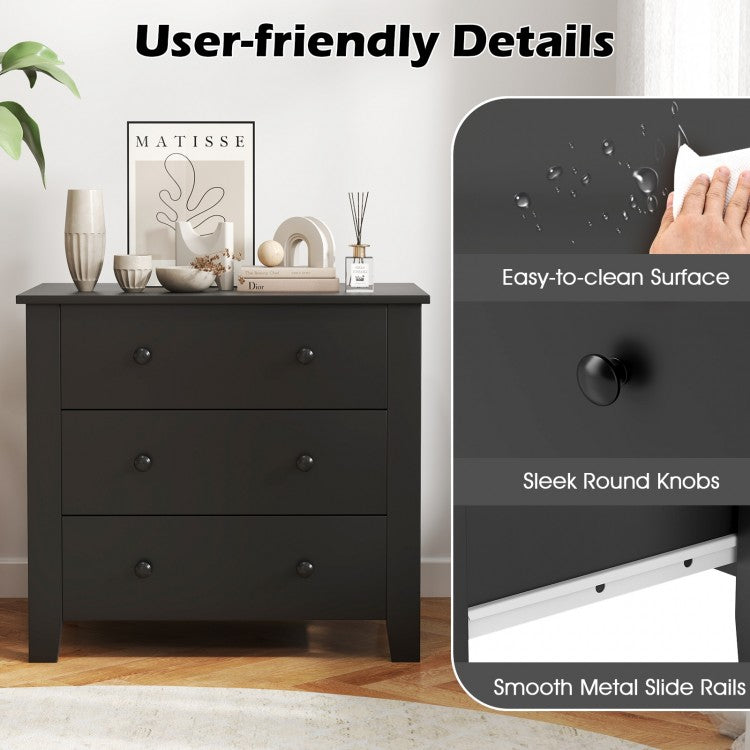 3-Drawer Storage Dresser Chest, Compact Bedside Table with Organizational Drawers – Black Wood Grain