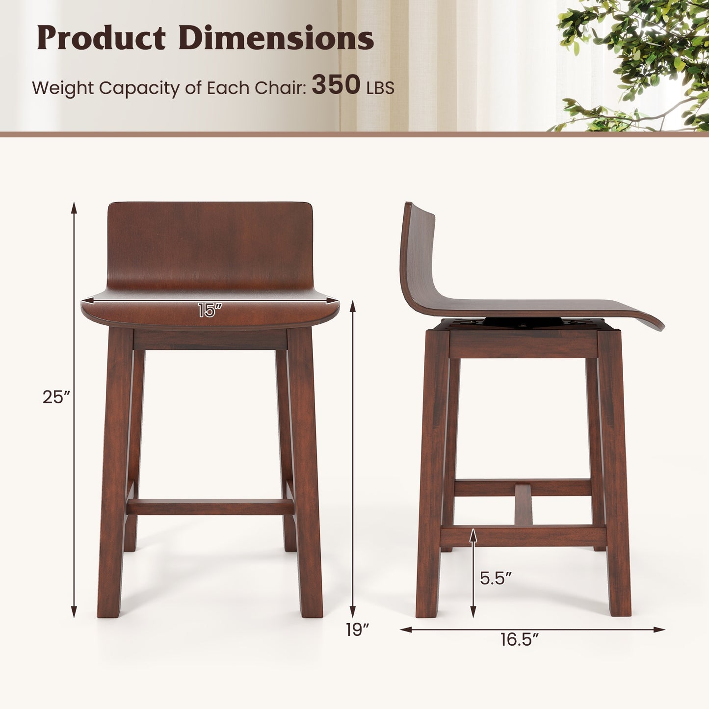 Comfortable Swivel Dining Chairs with Low Back and Curved Seat Set of 2