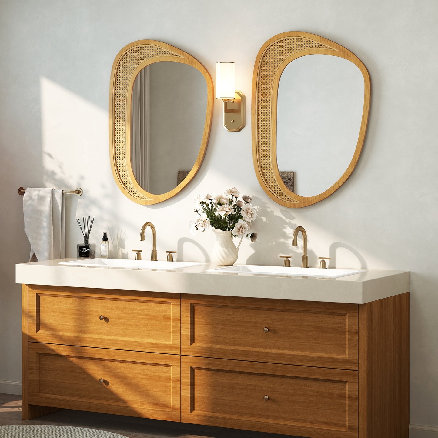 Boho Chic Irregular Wall Mirror with Wooden Frame – Decorative Accent for Any Room
