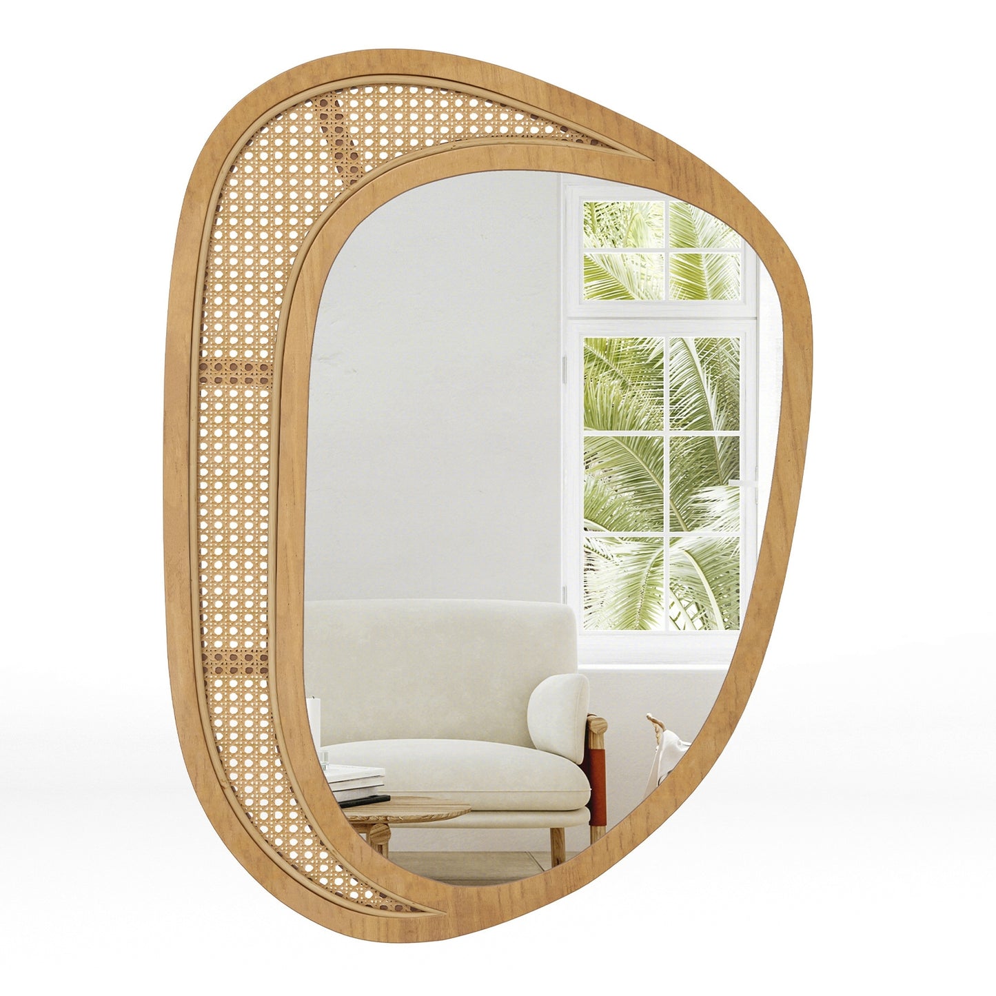 Boho Chic Irregular Wall Mirror with Wooden Frame – Decorative Accent for Any Room