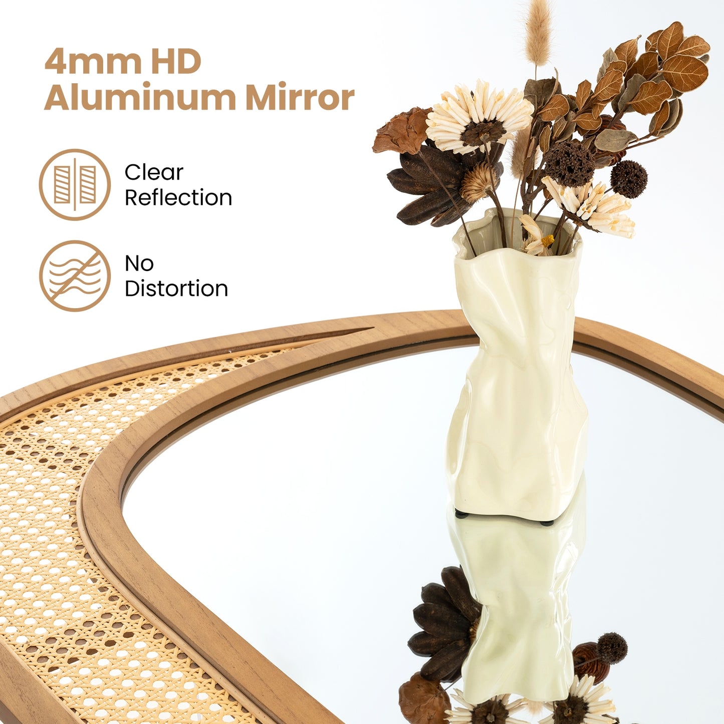 Boho Chic Irregular Wall Mirror with Wooden Frame – Decorative Accent for Any Room